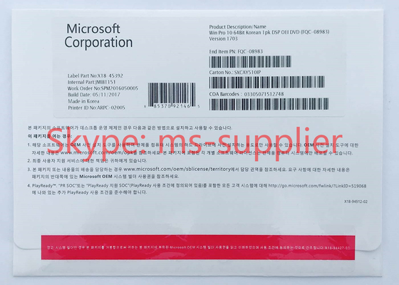 Brand New Windows 10 Professional 64 Bit DVD OEM COA Key Korean Language FQC -08983