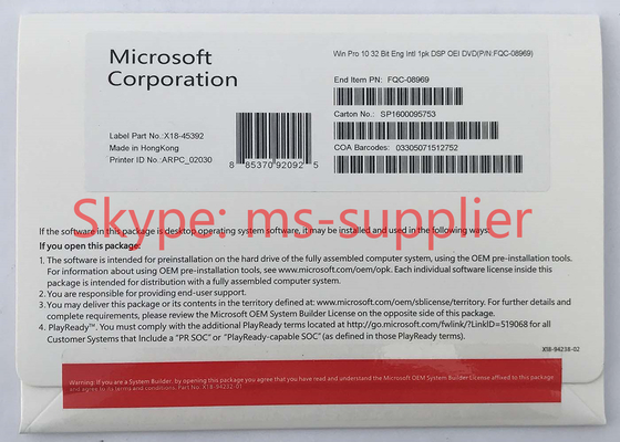 32/64bit DVD Windows 10 Pro Pack With Product OEM Key , Microsoft Windows 10 Pro