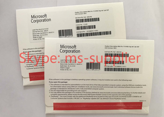 Microsoft Windows 10 Pro OEM 64 Bit English / French / German Product Key Code And COA Stickers