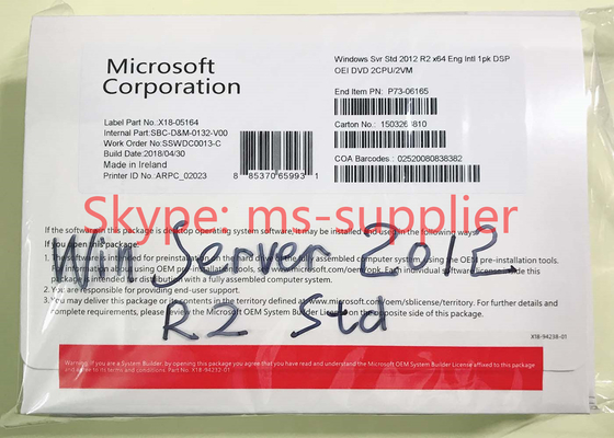 64 Bit Windows Server 2012 OEM COA / Sticker , Windows Server 2012 R2 Standard